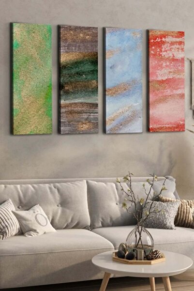 OEM Set de 4 tablouri decorative pe pânză, 4x30x90 cm, pânză/lemn, multicolor