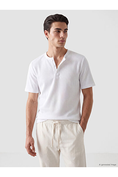 LC Waikiki Henley Neck Textured Men's T-Shirt