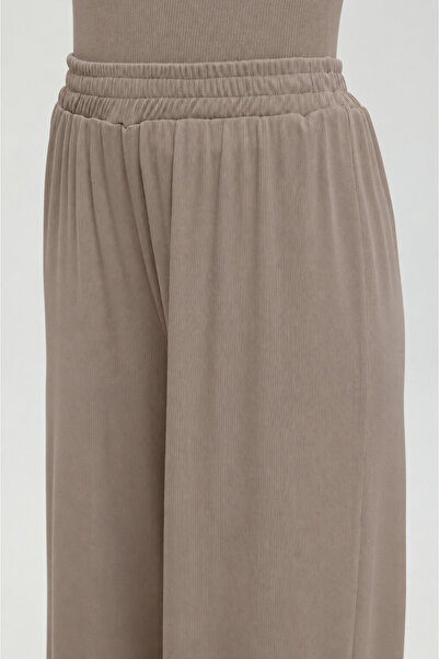 SHEISMONO Soft Rib Düz Kesim Bol Pantolon Vizon