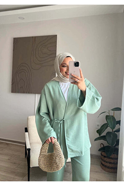 müqofficial طقم كيمونو برباط جانبي - لون النعناع