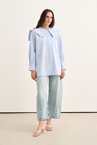 EBU Prive Women's Shawl Collar Shirt Blue