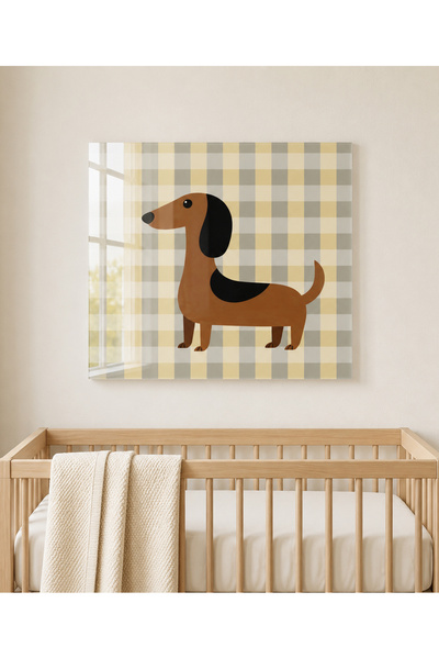 arslart Sevimli Sosis Köpek (Dachshund) CAM Görünümlü Pleksi Tablo Çocuk Bebe...
