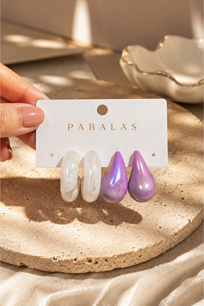 PABALAS Women's 4-Piece Earring Set White Hoop Earrings Purple Drop Earrings ...