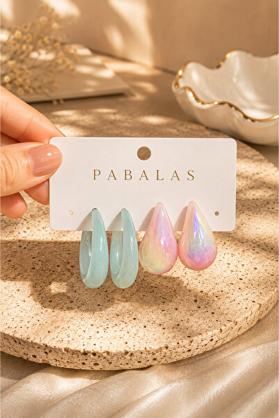 PABALAS Women's 4-Piece Earring Set Blue Hoop Earrings Hologram Drop Earrings...