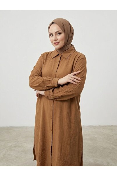 Generic Brand شق التفاصيل سترة طويلة تان