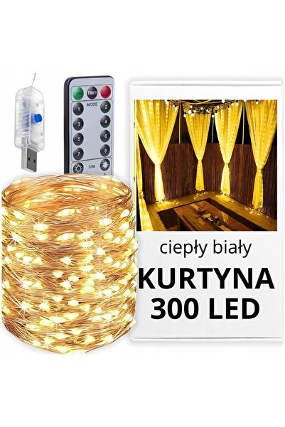 ZOLTA Perdea luminoasă LED tip ghirlandă, 300 LED-uri, 3x3m, alb cald, pentru...