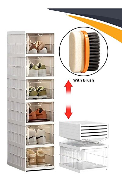 Golden Apple Market 6-Tier Clear Stackable Shoe Boxes, Foldable Transparent S...
