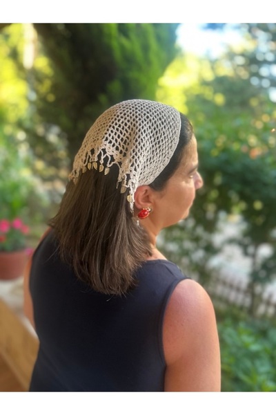 ALS Tasarım Dünyası White Color Hand Embroidered Leaf and Beaded Bottom Tie B...