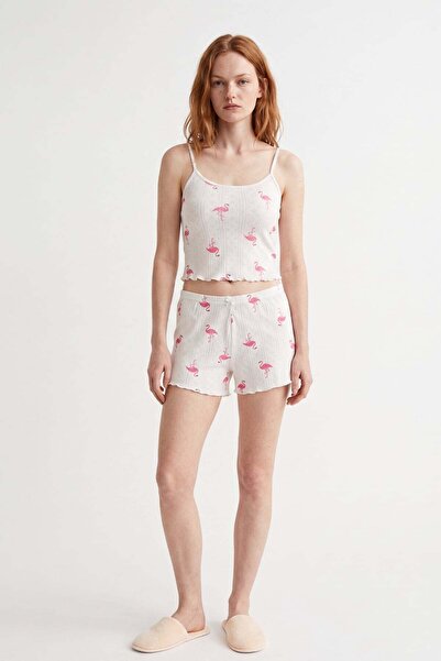 HAKKE Pointel Swan Pattern Strap Shorts Set