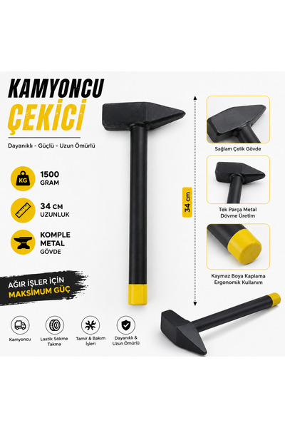 Tufan TF1500 Metal Kamyoncu Çekici 1500 Gram Alaşımlı Çelik Kamyoncu Çekiç 1,...