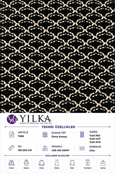 YILKA Desenli Jakarlı Örme Kumaş Pamuk Polyester Akrilik Karışımlı Premium Kumaş