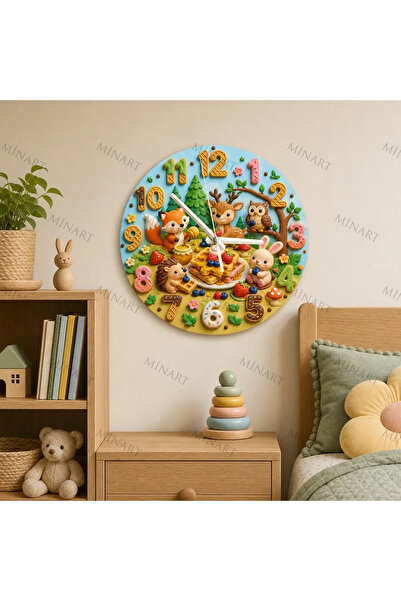 ensaat Forest Waffle Picnic Children's Room Wall Clock Silent Wooden Clock 34...