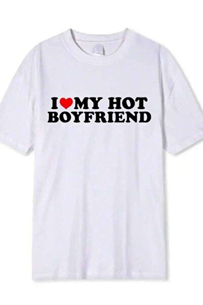 9JY تي شيرت قطني عالي الجودة بطباعة I Love My Hot Girlfriend Boyfriend، تي شي...
