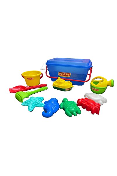 Polesie Set 10 piese, forme pentru nisip si cutie depozitare 50151 albastru