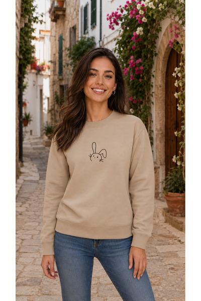 TREND EMMODA Women's Mini Rabbit Printed Round Neck Casual Basic Sweatshirt