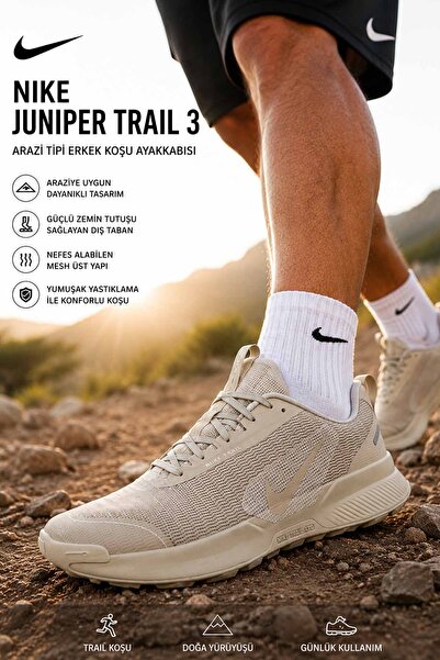Nike Juniper Trail 3 Erkek Arazi Koşu Ayakkabısı Bej Outdoor Trail Running Yü...