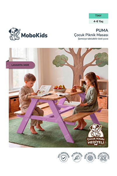 mobokids Anaokulu Piknik Masası Puma Masif Ahşap 4 kişilik Tiny 4-6 Yaş Ahşap...
