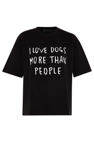 Beauty Omelette Black Printed Crew Neck Oversize Tshirt