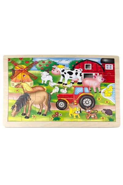Sunman Puzzle din lemn, Animale domestice in ferma, 48 piese