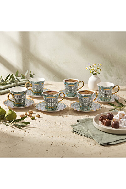 Aryıldız Kingham 12 Parça 6 Kişilik Kahve Fincan Takımı Yeşil 90 ml