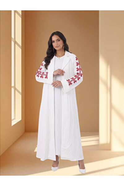 FNM Women's Embroidered Open-Front Palestinian Bisht Kimono - Lapel Collar Lo...