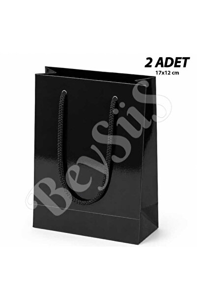 BeySüS 17x12 cm Parlak Kağıt Çanta Siyah 2 Adet