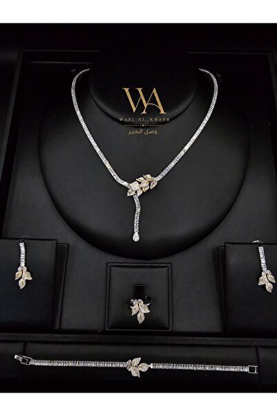 WASL ALKHAIR Luxury Zircon Jewelry Set Interlocking Leaf Design Pendant Neckl...
