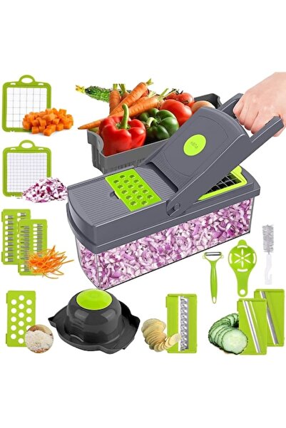 Sanlux Tocător multifuncțional cu 14 piese, Oberhoffer, Plastic/Oțel, Verde/Gri