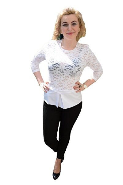 OEM Bluza din dantela florala, culoare alba