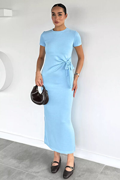 Aryena Blue Women's Tie-Up Slit Dress