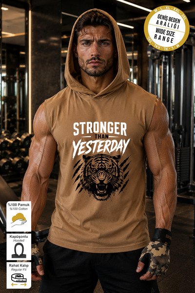 BESSA Beige Stronger Printed Standard Fit Hooded Sports Athlete Cotton Fabric...
