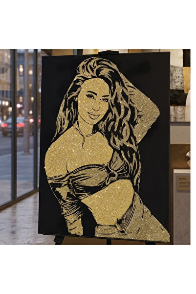 Generic Brand Tablou cu sclipici auriu, personalizat cu poza ta, pictat manua...