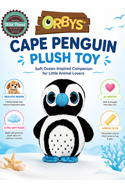 Wild Planet ORBYS Cape Penguin Plush Toy, Soft Black & White Stuffed Animal w...