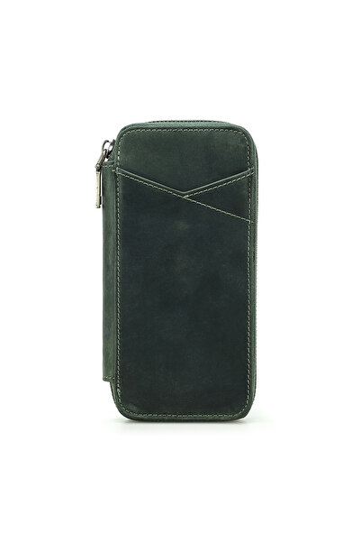 Choice3 green Handmade Genuine Leather Pencil Case with 4 Slots Handmade Mult...