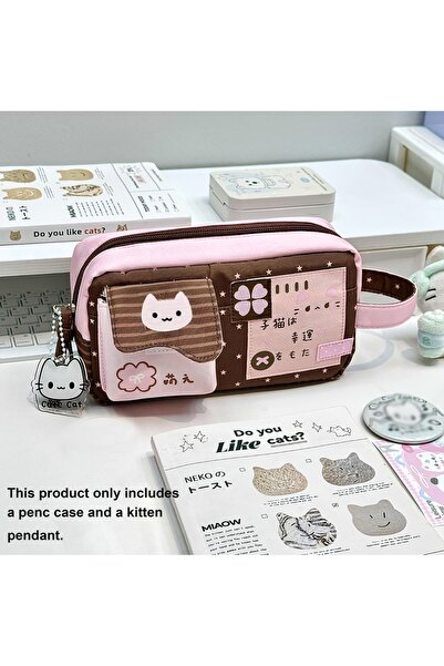 choice2 green Cute Cat Pencil Case Pen Pouch Detachable Kitten Charm Pink Bro...