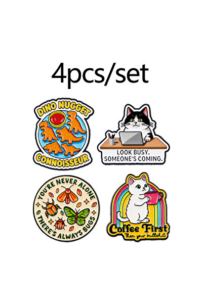 Choice1 5 Funny Office Social Cats Enamel Pins Animals Dinosaur Butterfly Quo...