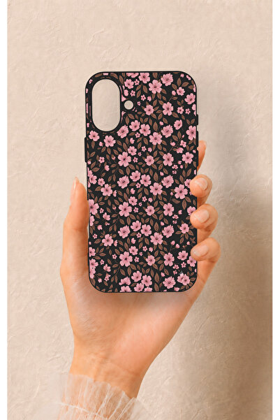 Vip Case iPhone 16 Plus Uyumlu Mini Pembe Çiçek Desenli Silikon Kılıf