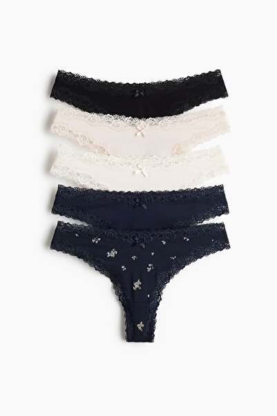 H&M 5'li Pamuklu ve Dantelli Brazilian Külot