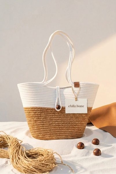 Efuliz Home Straw Beach Bag Handmade Bohemian Summer Shoulder Bag for Women