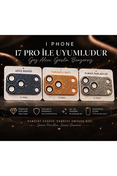 OLEA AKSESUAR iPhone 17 Pro Compatible Full Stone Premium Metal Lens Protection Full Sapphire Camera Protection