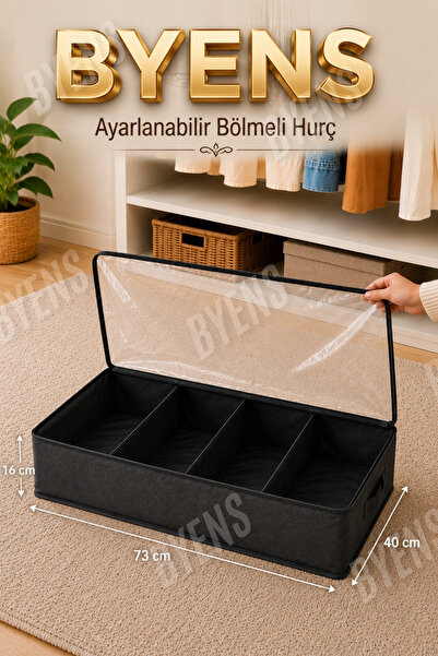 BYENS Baza Altı Hurç Yatak Kapaklı Kutu İçi Düzenleyici Hurcu Büyük Boy Organizer Düzenleme Pencereli Ayarlanabilir Seti Hurçlar Kutulu Pencereli