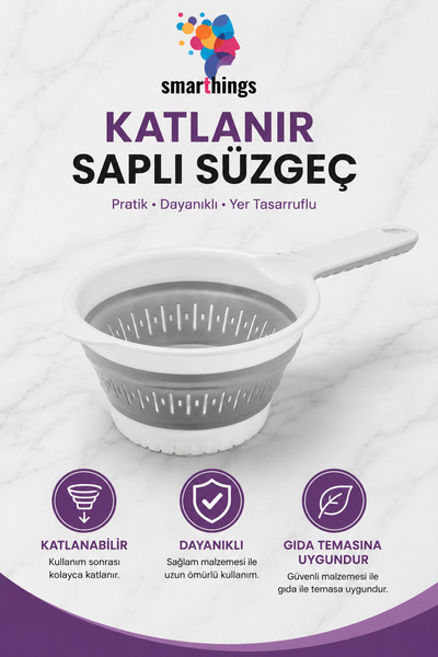 smarthings Katlanabilir Silikon Saplı Süzgeç Mutfak Süzgeci Meyve Sebze ve Ma...