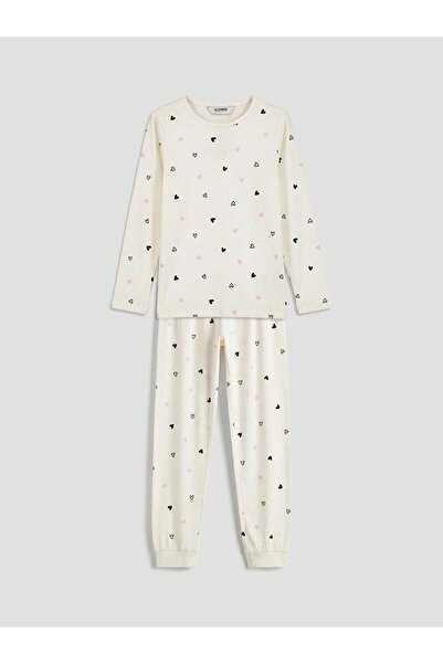 LC Waikiki Heart Patterned Girls' Pajama Set (W6)
