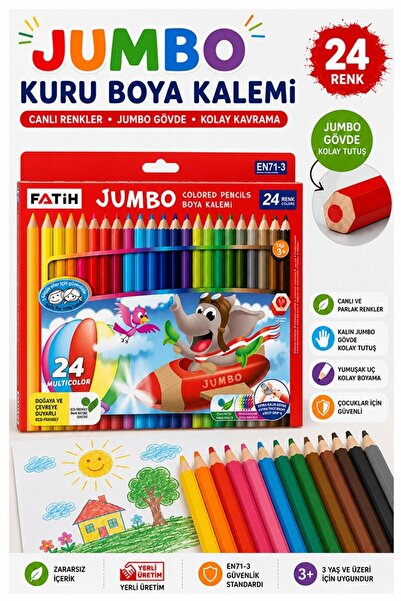 Artmaster 24 lü Jumbo Kuru Boya Kalemi 1 Paket Fatih Kalın 24 Renk Jumbo Kuru...