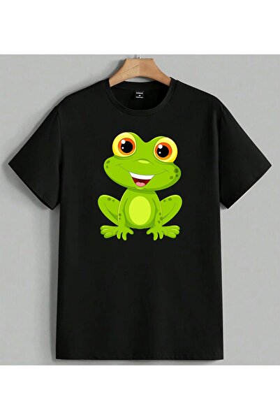 ELFERA Green Frog Sirin Character Printed Unisex Oversize T-Shirt Black