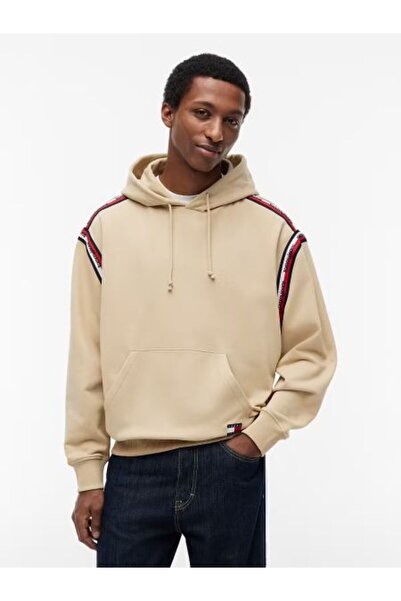 Tommy Hilfiger BEJ LOGOLU KAPÜŞONLU ERKEK SWEATSHIRT