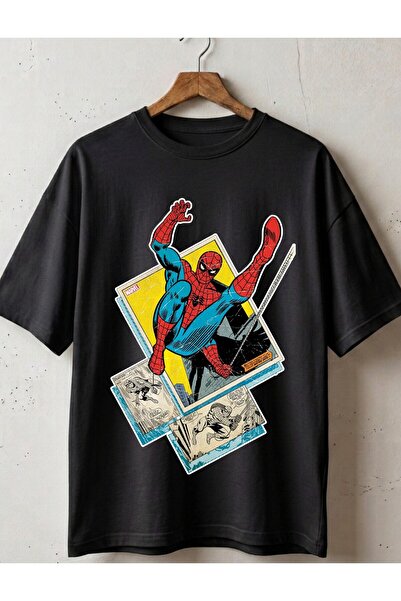 SVART WEAR Tricou unisex supradimensionat, 100% bumbac, cu imprimeu Spider-Man