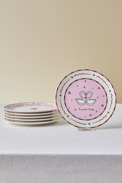 Karaca Toimoi 6 Kişilik Porselen Pasta Tabağı Takımı Pembe 19 cm