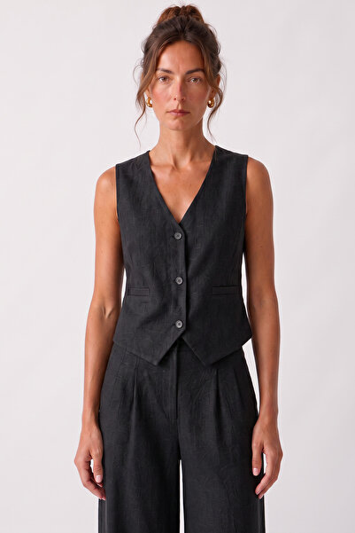 goffra Women's Terra 100% Linen Vest Summer Breathable Black W301-K0402-03