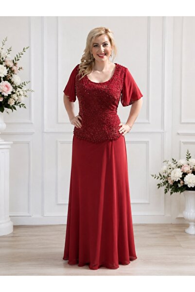 OEM Rochie de culoare marsala, model elegant de ocazii, masuri mari
